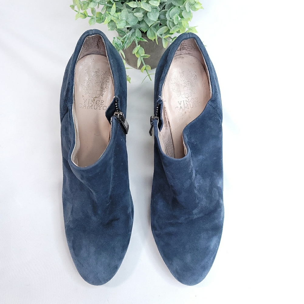 Vince Camuto Blue Suede Elvin Ankle Bootie Heels - Picture 3 of 5